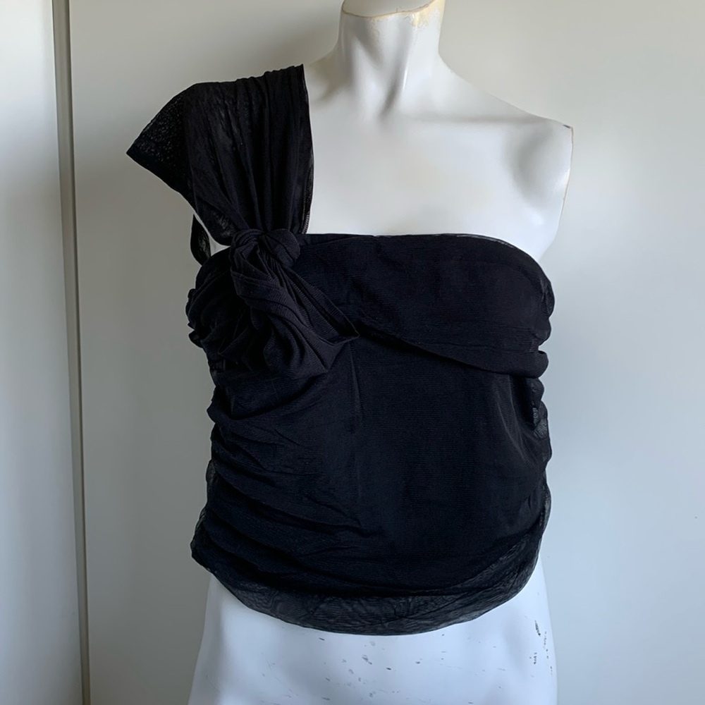 Maeve by ANTHROPOLIGIE black one shoulder tulle bow pullover size large blouse